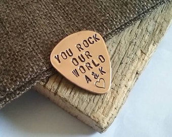 You Rock Our World Guitar Pick Dad Gift Father's Day Papa Anniversary Gift Birthday Gift Men Retirement Gift Personalized Guitar Slide Him