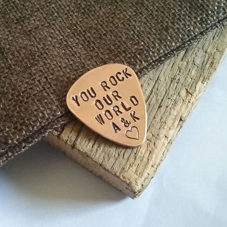 You Rock Our World Guitar Pick Dad Gift Father's Day Papa Anniversary Gift Birthday Gift Men Retirement Gift Personalized Guitar Slide Him image 1