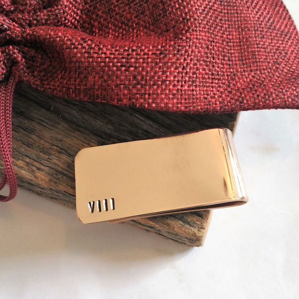 8th Anniversary Personalized Money Clip - Available in Bronze Copper Brass and Stainless Steel - Customized with Roman Numerals for Husband