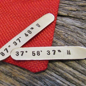 Personalized Collar Stays for Men Valentine's Day Gift Boyfriend Custom Shirt Stiffener for Him Coordinates Shirt Stay Hand Stamped Birthday