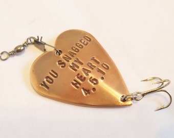 Anniversary Gift for Husband Anniversary Gift for Boyfriend 7th Copper Fishing Lure Custom Fishing Hook You Snagged My Heart Gift for Him