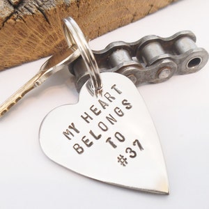 Motorcycle Gift My Heart Belongs to Number Dirt Bike Keychain for Boyfriend Motorcross Gift Motocross Racing Husband Personalized for Son image 5