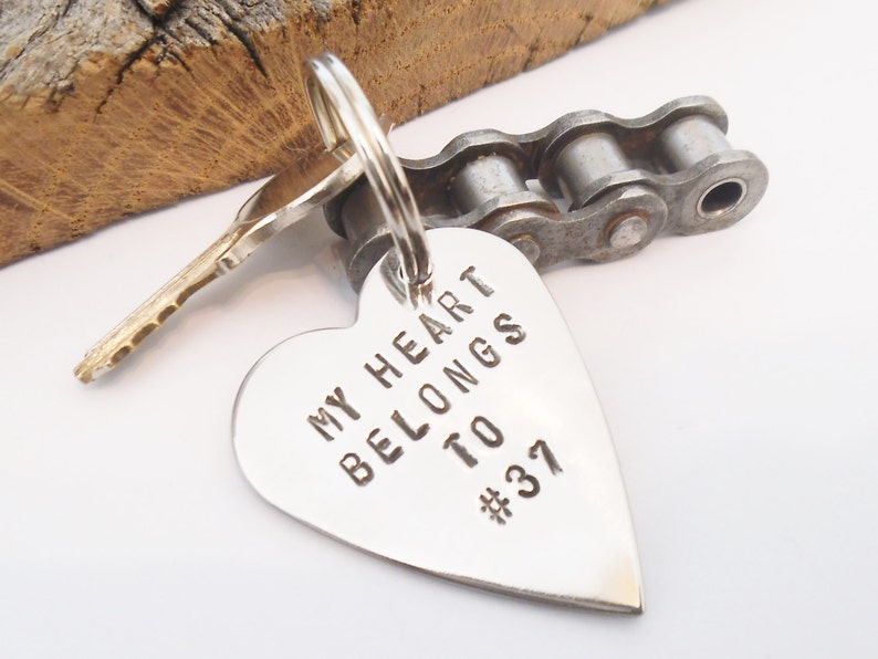 Motorcycle Gift My Heart Belongs to Number Dirt Bike Keychain for Boyfriend Motorcross Gift Motocross Racing Husband Personalized for Son image 5