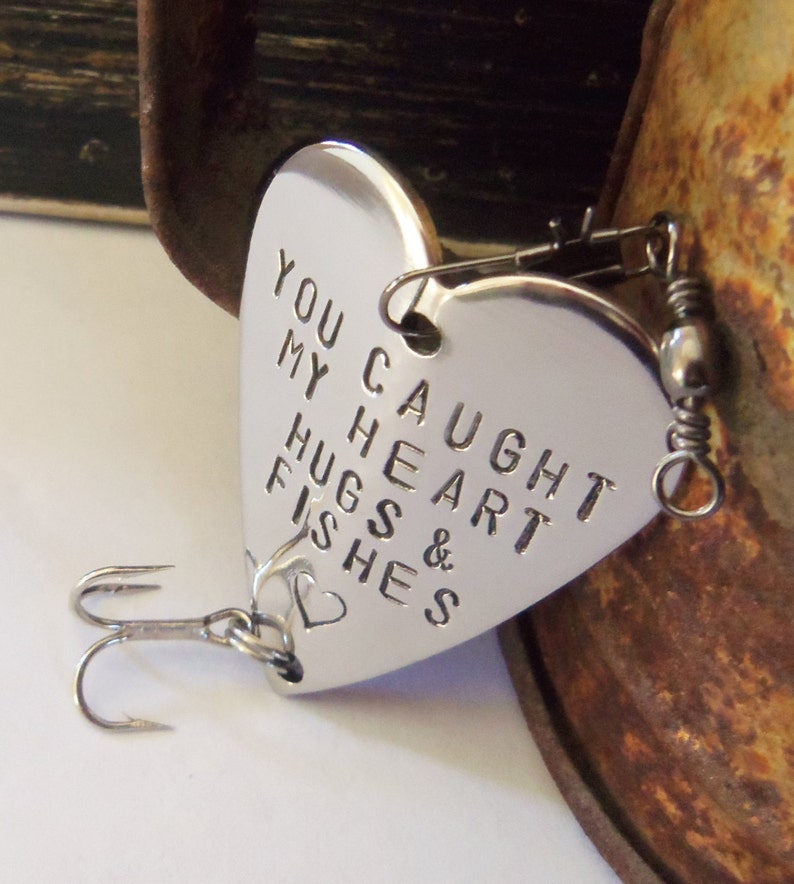 Marine Dad Christmas Gift for Husband You Caught my Heart Fishing Lure Hugs & Fishes Military Mom Navy Army Mommy Grandma Birthday Keepsake image 3