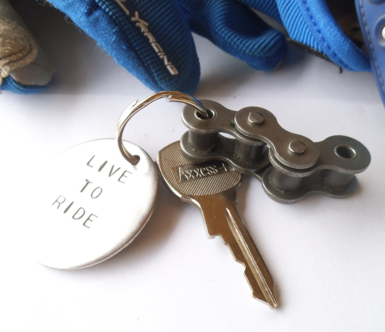 Live to Ride Bike Keychain for Dad Handstamped Metal Keychain Etsy