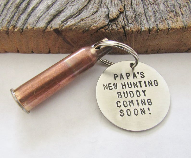 Papa's New Hunting Buddy Coming Soon Keychain for Grandpa Birth Announcement Gift Father's Day Present for Him New Baby Reveal Grandparents image 2