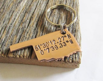 Oklahoma State Key Chains University of Oklahoma Keychain for Him Latitude Longitude Keychain for Her Coordinates Keyring OSU Keychain Son