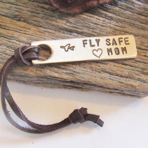 Fly Safe Keychain for Mom Christmas Gift Mom from Son Flight Gift Mother from Daughter Travel Gift for Her Personalized Luggage Bag Tag image 2