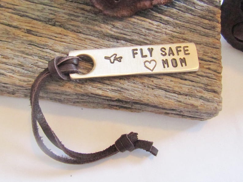 Fly Safe Keychain for Mom Christmas Gift Mom from Son Flight Gift Mother from Daughter Travel Gift for Her Personalized Luggage Bag Tag image 2