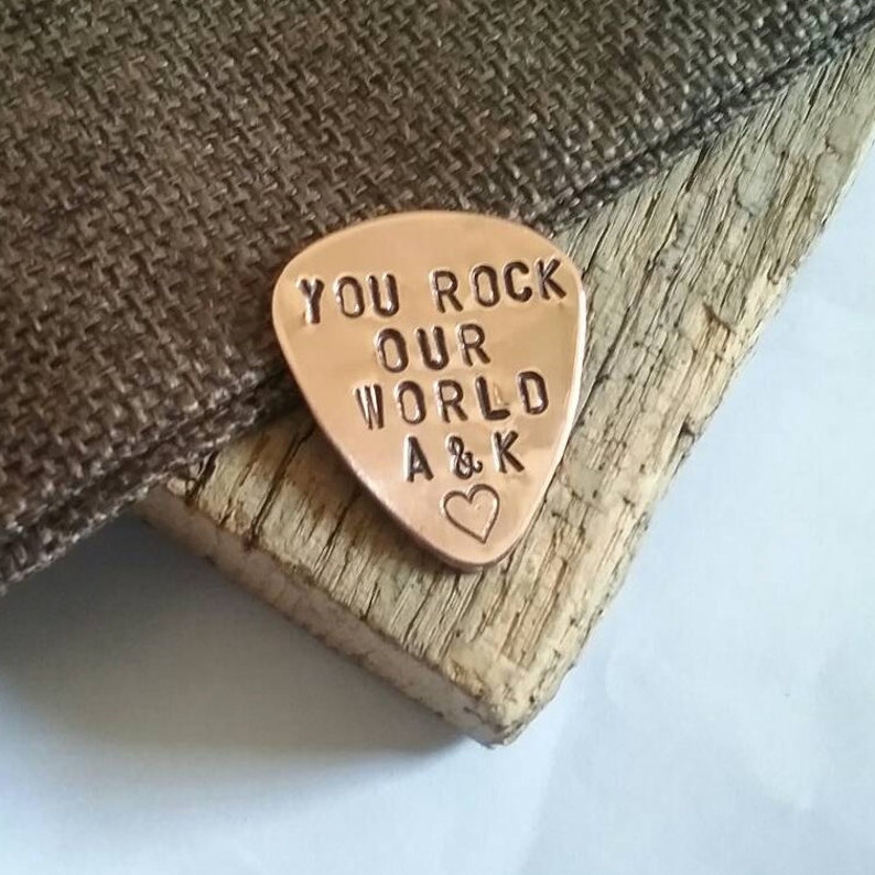 You Rock Our World Guitar Pick Dad Gift Father's Day Papa Anniversary Gift Birthday Gift Men Retirement Gift Personalized Guitar Slide Him image 3