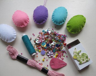 DIY Kit ADULT Set of 5 Felt Eggs Self Embroider Easter Egg Easter Decoration Bead embroidery