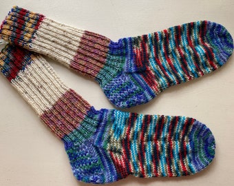 Socken Gr 38 Wollsocken handgestrickt feines Garn Ganzjahres Strümpfe Hausstrümpfe Wollstrümpfe