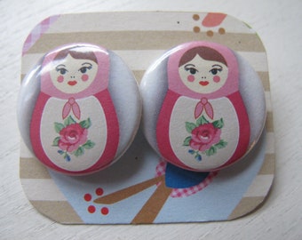 Earrings button earrings Matrushka earring button