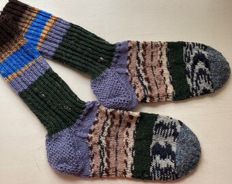 Socken Gr45/46 Wollsocken handgestrickt feines Garn Ganzjahres Strümpfe Hausstrümpfe Wollstrümpfe