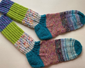 Socken Gr 38/39 Wollsocken handgestrickt feines Garn Ganzjahres Strümpfe Hausstrümpfe Wollstrümpfe