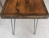 Reclaimed pine wood and metal farm house end table