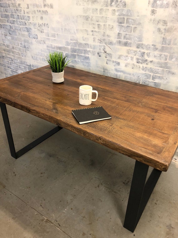 Reclaimed Wood Desk Metal Legs Home Office Desk Etsy