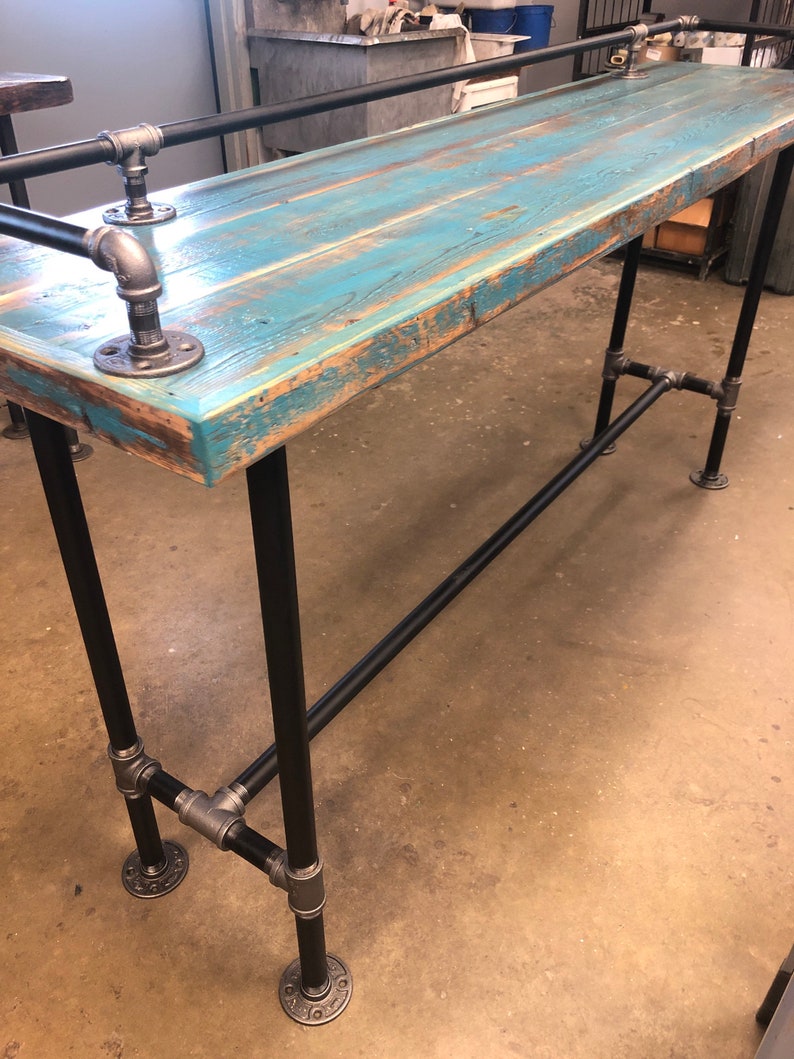 Teal Turquoise Sofa Bar Table Console Table with pipe legs | Etsy