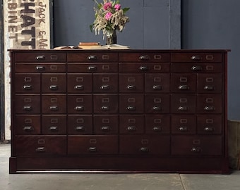Antique Wood File Cabinet, File Drawers, Vintage Drawer Unit, Apothecary Cabinet, Entryway Cabinet, Industrial Office