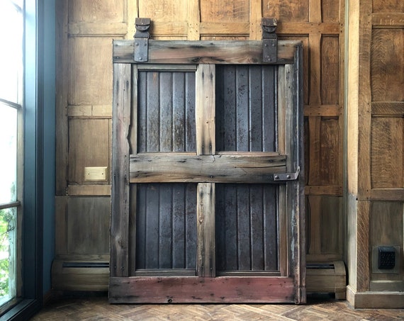 Antique Barn Door, Sliding Barn Door, Red Barn Door, Rustic Farmhouse Decor, Wood Sliding Door