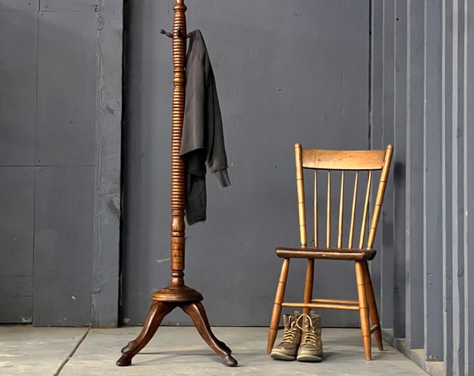 Antique Garment Rack, Stand Alone Clothing Rack Display, Wood With Cast