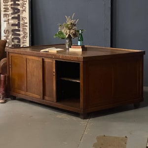 Large Antique Layout Table, Double Sided Printers Cabinet, Large Worbench Table, Apothecary Cabinet, General Store Cabinet, Kitchen Island