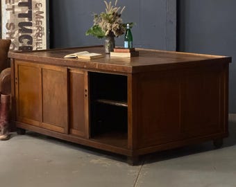 Large Antique Layout Table, Double Sided Printers Cabinet, Large Worbench Table, Apothecary Cabinet, General Store Cabinet, Kitchen Island