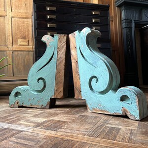 Pair Of Antique Wood Corbels, Large Blue Painted Corbels, Architectural Salvage, Chippy Farmhouse Decor, Victorian Corbels