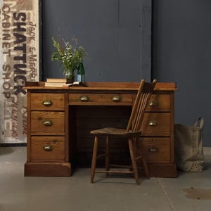 Antique Primitive Desk, Large Antique Wood Desk, Pine Desk With Drawers, Primitive Wood Desk, Office Furniture, Writing Desk