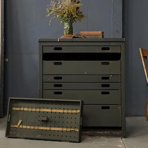 Large Antique Tool Chest, Machinist Toolbox With Removable Trays, Drawer Cabinet, Wood Toolbox, Wooden Tool Chest, Wood Tool Cabinet