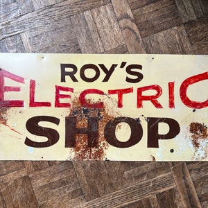 Vintage Electric Shop Sign, Roys Electric Shop, Hand Painted Shop Sign, Trade Sign, Rusty Vintage Sign