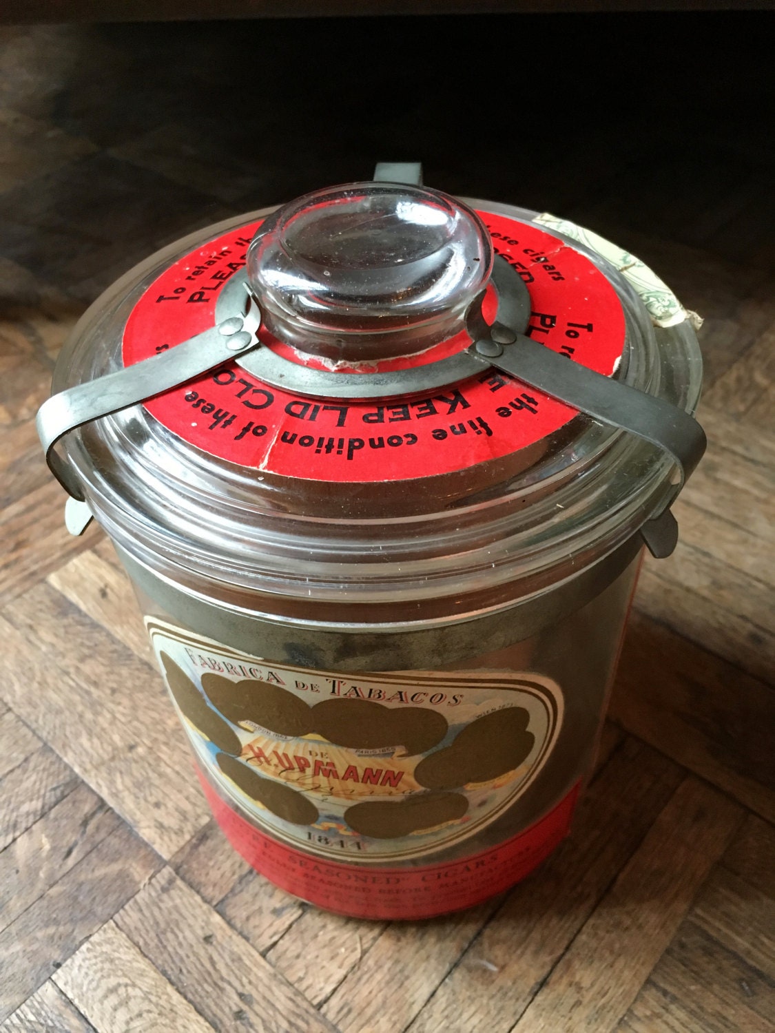 H. Upmann Glass Cigar Jar, Antique Glass Tobacco Jar, Cigar Jar with