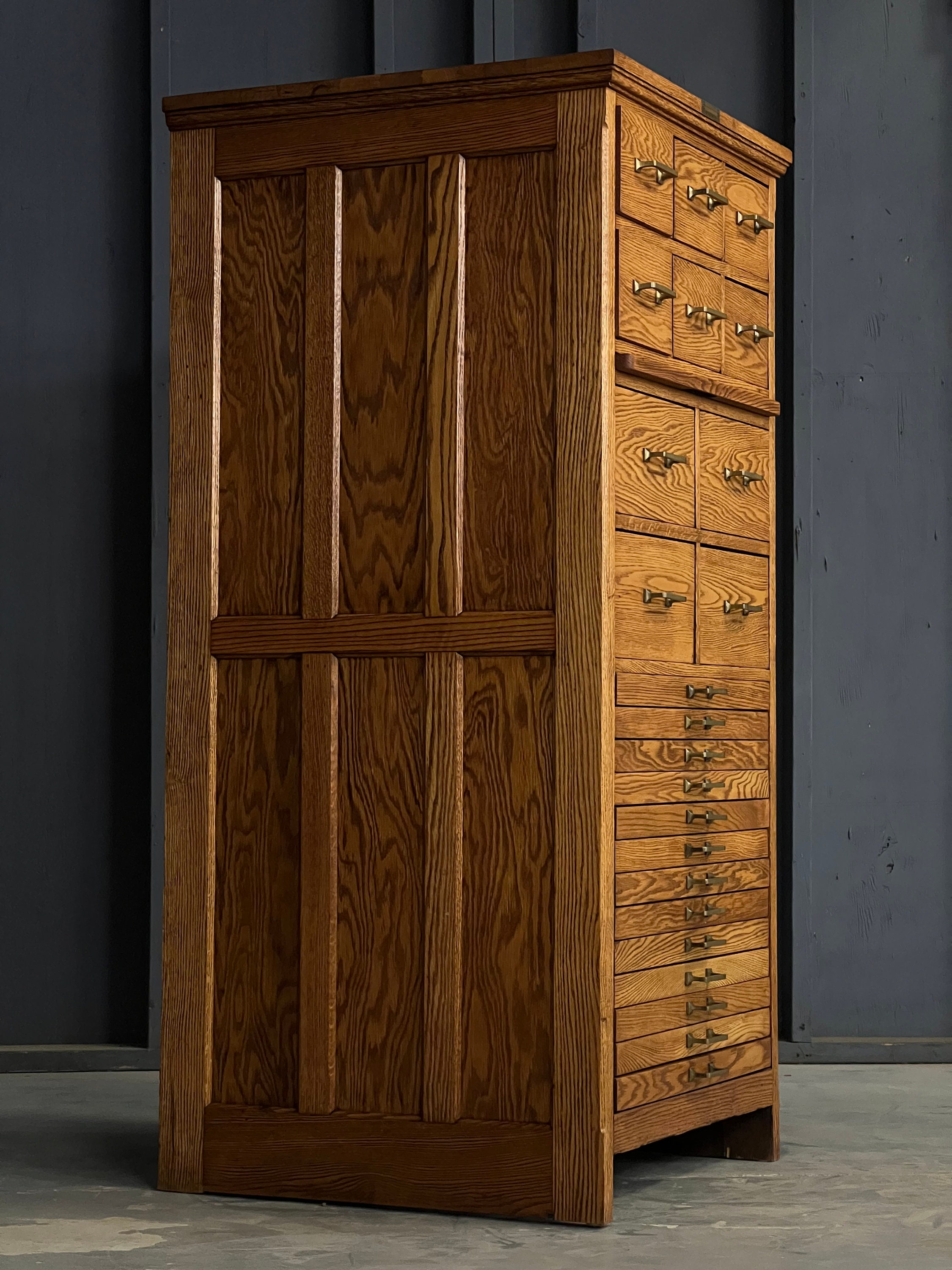 Antique Hamilton File Wood Drawer Card File, Printers Flat File, Hamilton