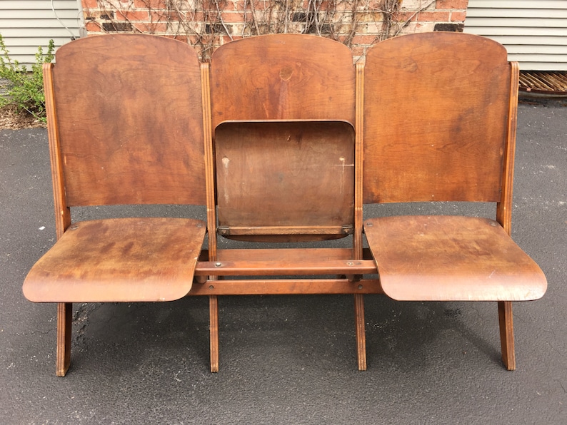 Vintage Wood Folding Theater Seats Set Of Three Wood Stadium Etsy