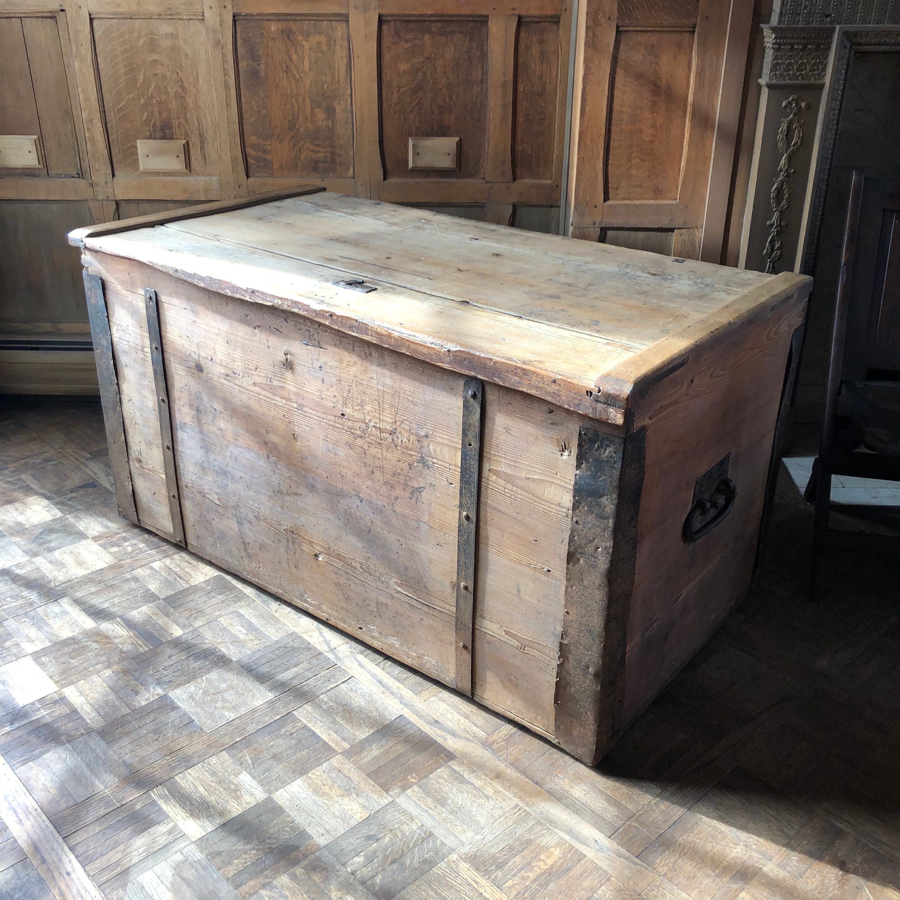 Huge Antique Trunk Primitive Wood Trunk Large Storage Trunk