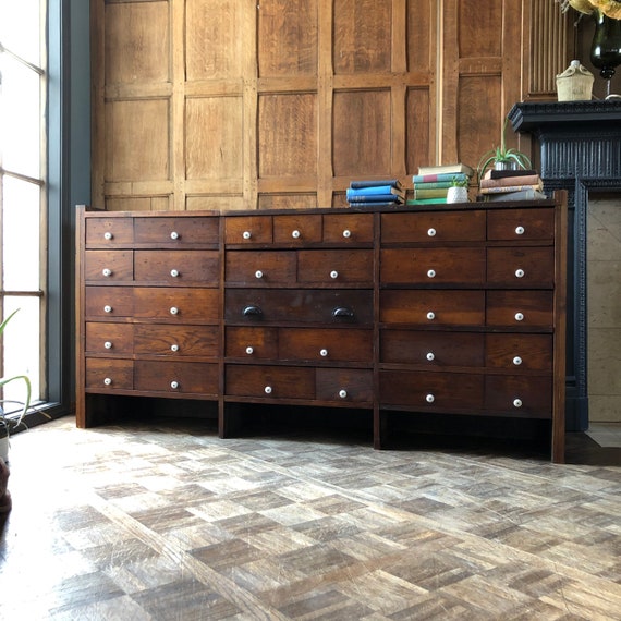 Antique Hardware Cabinet Multi, Kramer 15 Drawer Reclaimed Wood Wide Dresser