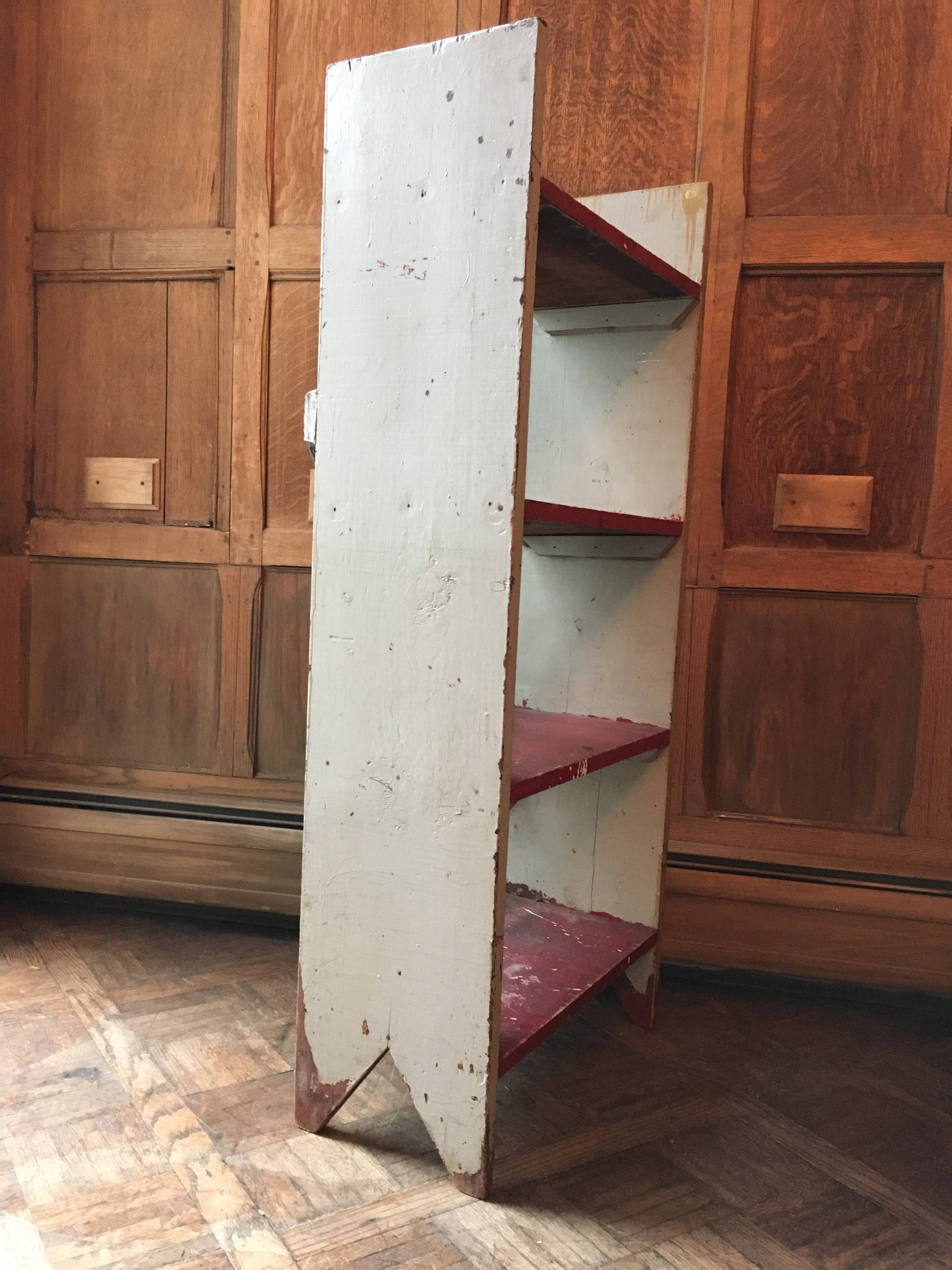 Vintage Industrial Shelf, Primitive Painted Wood Shelf, Old Hardware