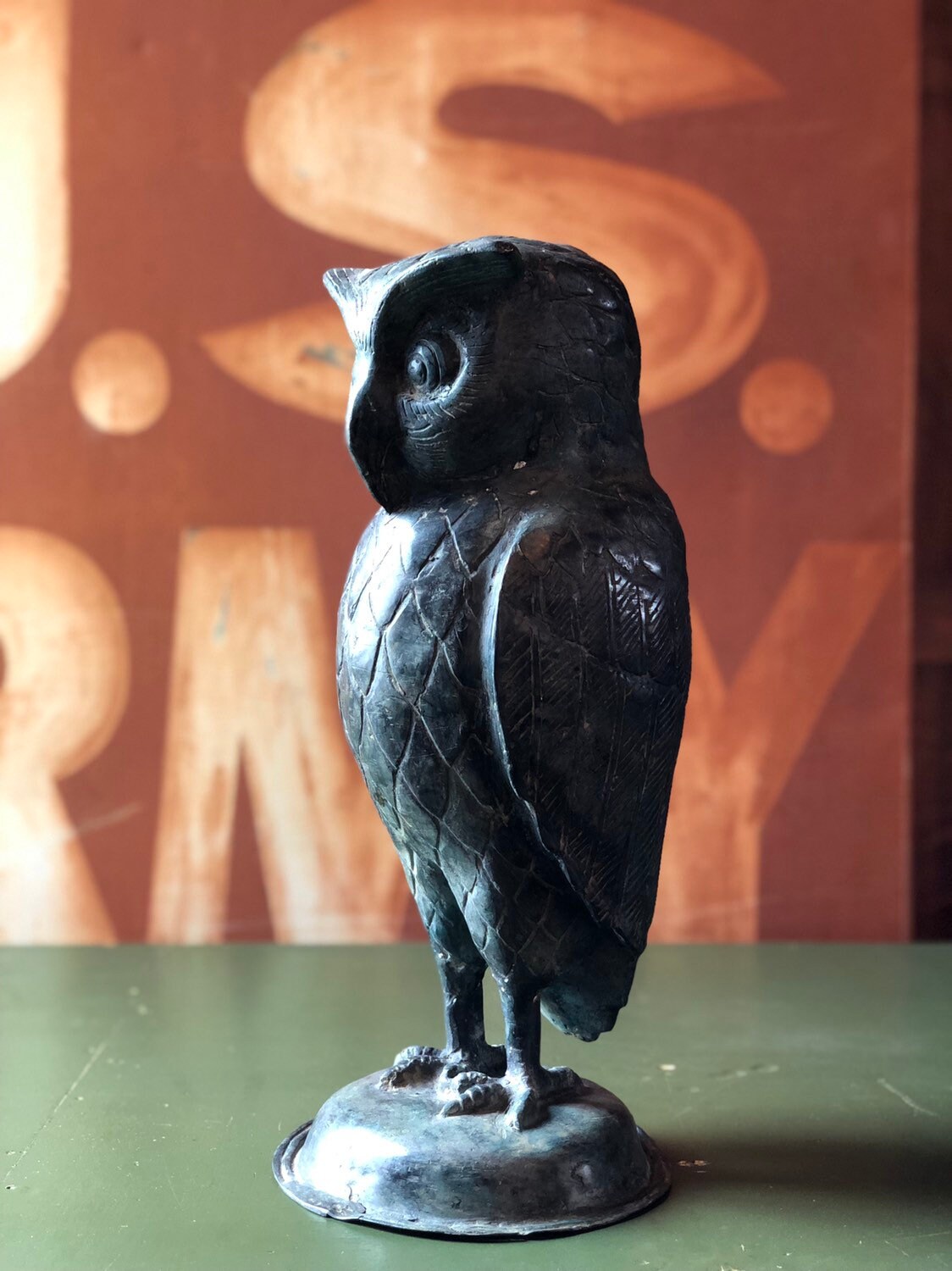 RESERVED Vintage Brass Owl Statue, Large Brass Owl, Outdoor Garden