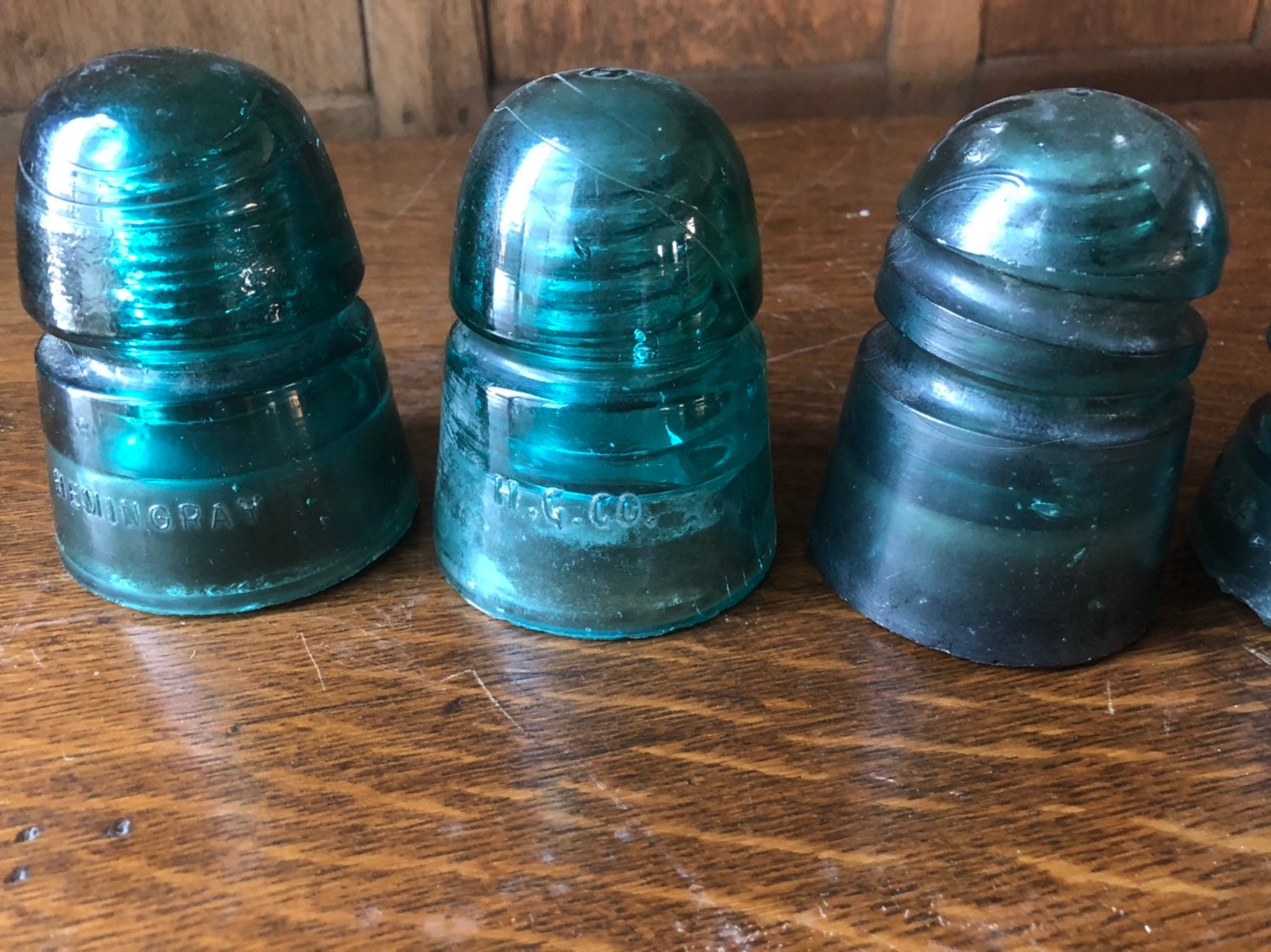 Antique Insulators, Set Of Six Blue Glass Insulators, Rustic Farmhouse Decor, Blue Glass Decor