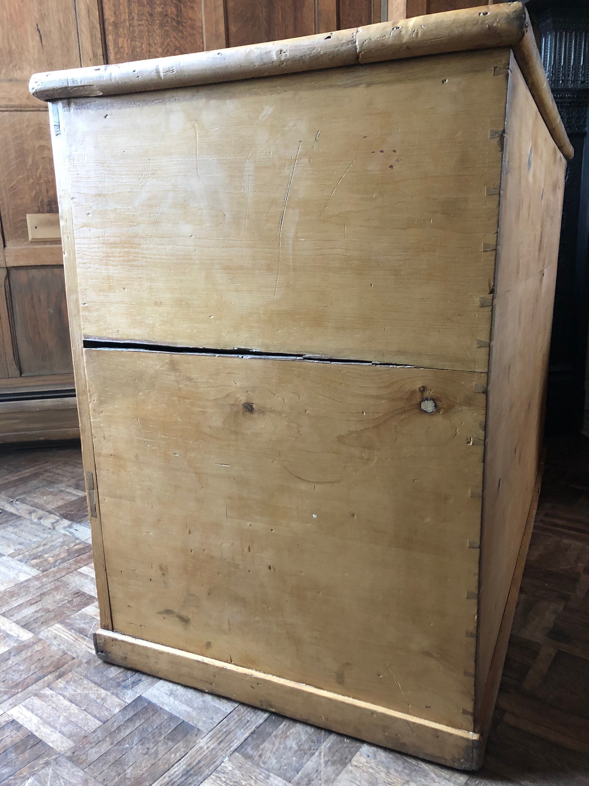 Antique Blanket Chest Two Drawers, Primitive Dovetail Pine Dresser