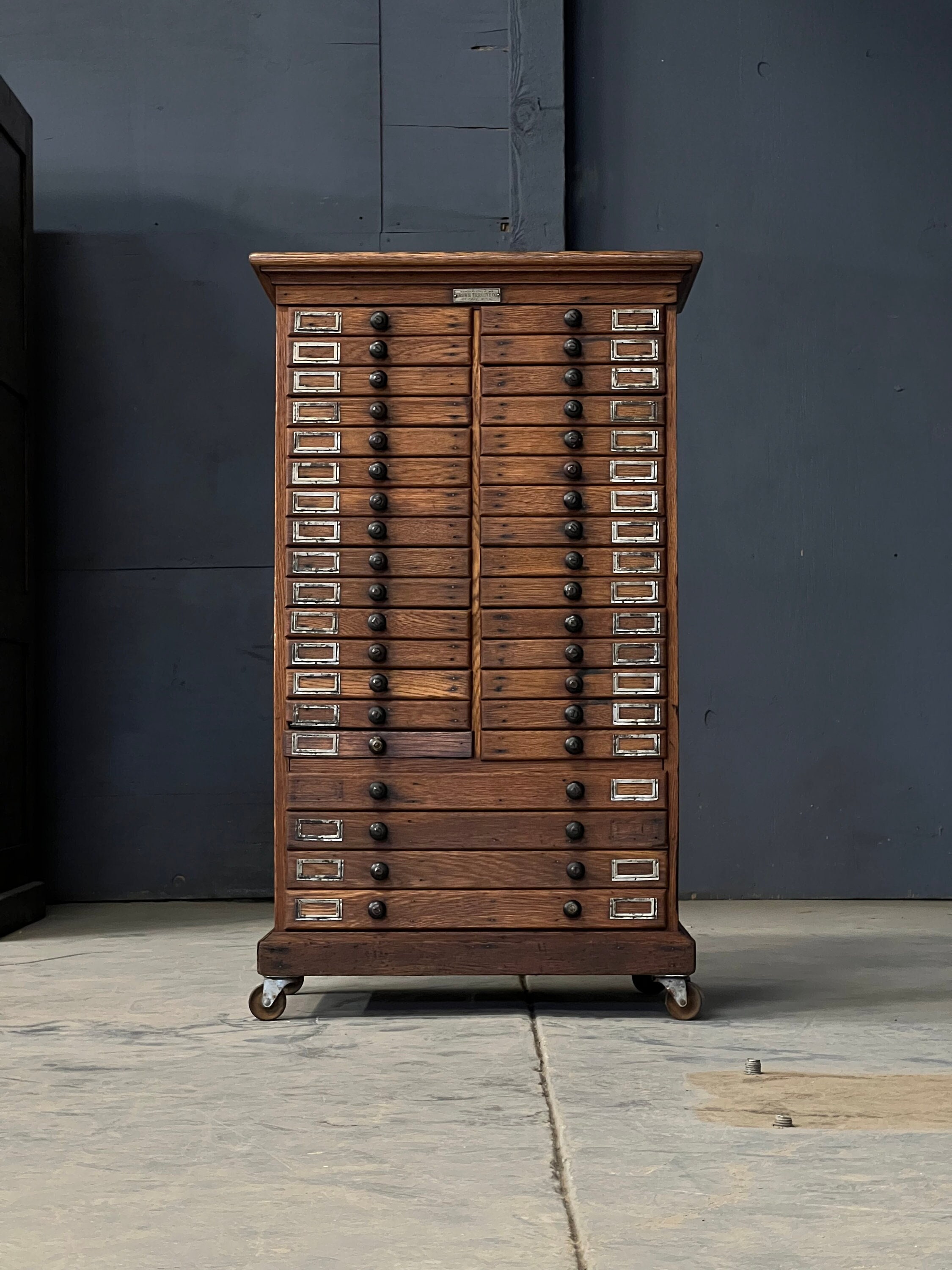 Antique Hardware Store Parts Multi Drawer Unit, Small Flat