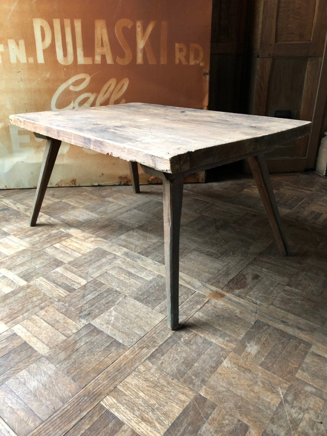 RESERVED Antique Primitive Coffee Table, Staked Table, Primitive Wood