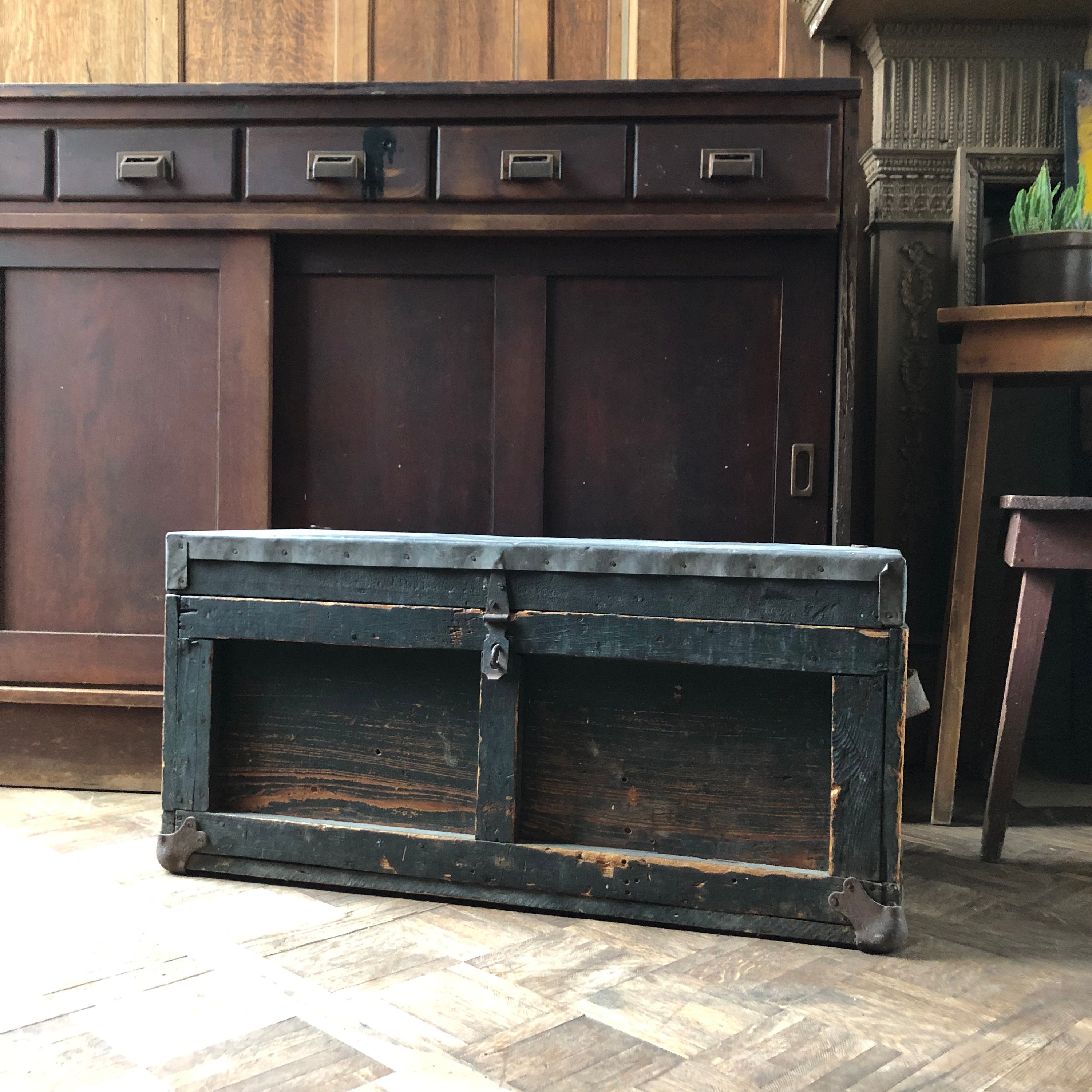 Antique Trunk Metal Top Trunk Antique Toolbox Trunk Wood