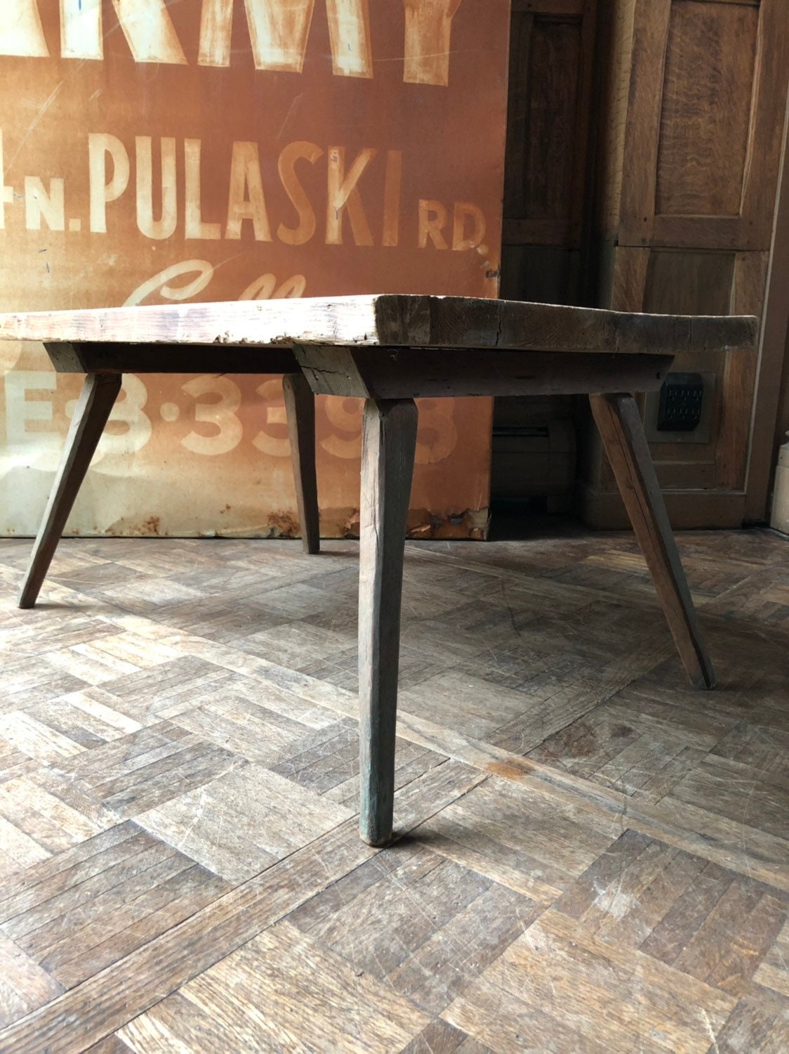 RESERVED Antique Primitive Coffee Table, Staked Table, Primitive Wood