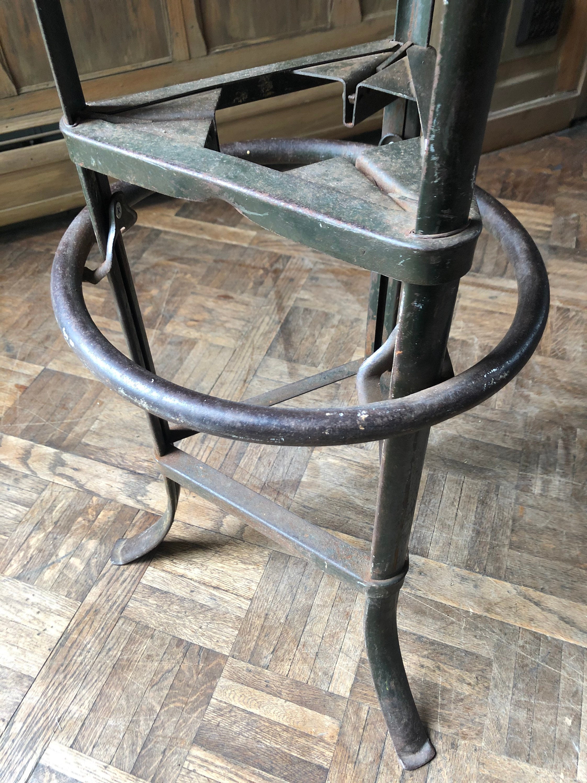 Antique Industrial Stool, Tall Metal Desk Stool, Drafting Stool, Industrial Office Furniture 