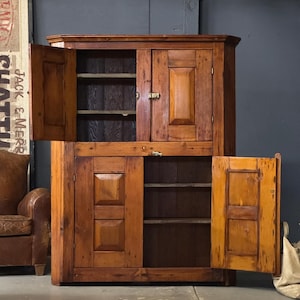 Antique Wood Cabinet, Farmhouse Cabinet, Rustic Primitive Cabinet, Cabinet With Doors, Pine Hutch, Entryway Furniture, Kitchen Cabinet