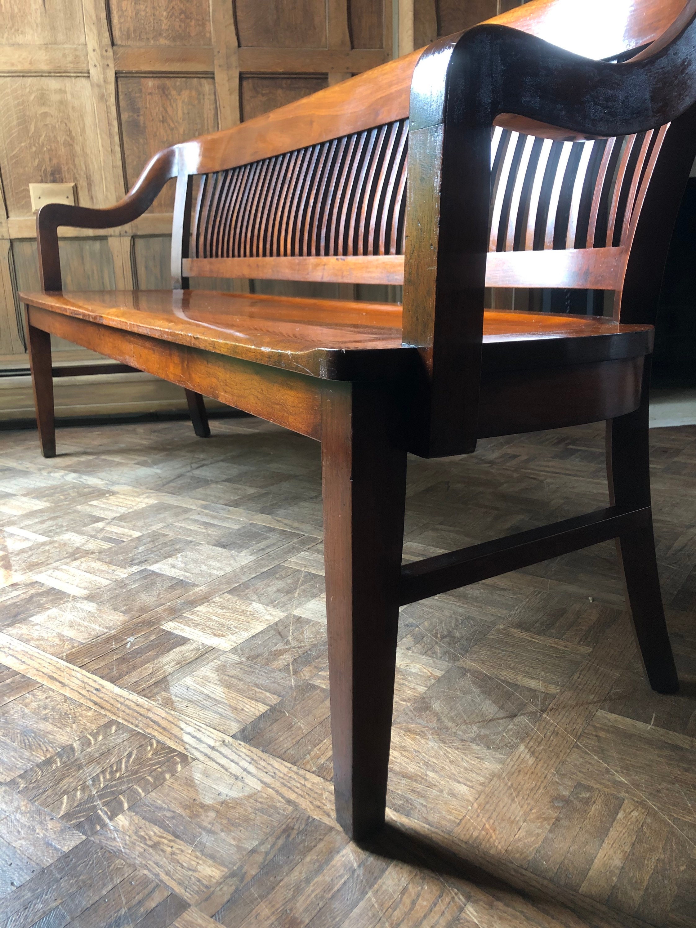 Antique Wood Bench, 1920s Oak Deacons Bench, Wood Entryway Bench