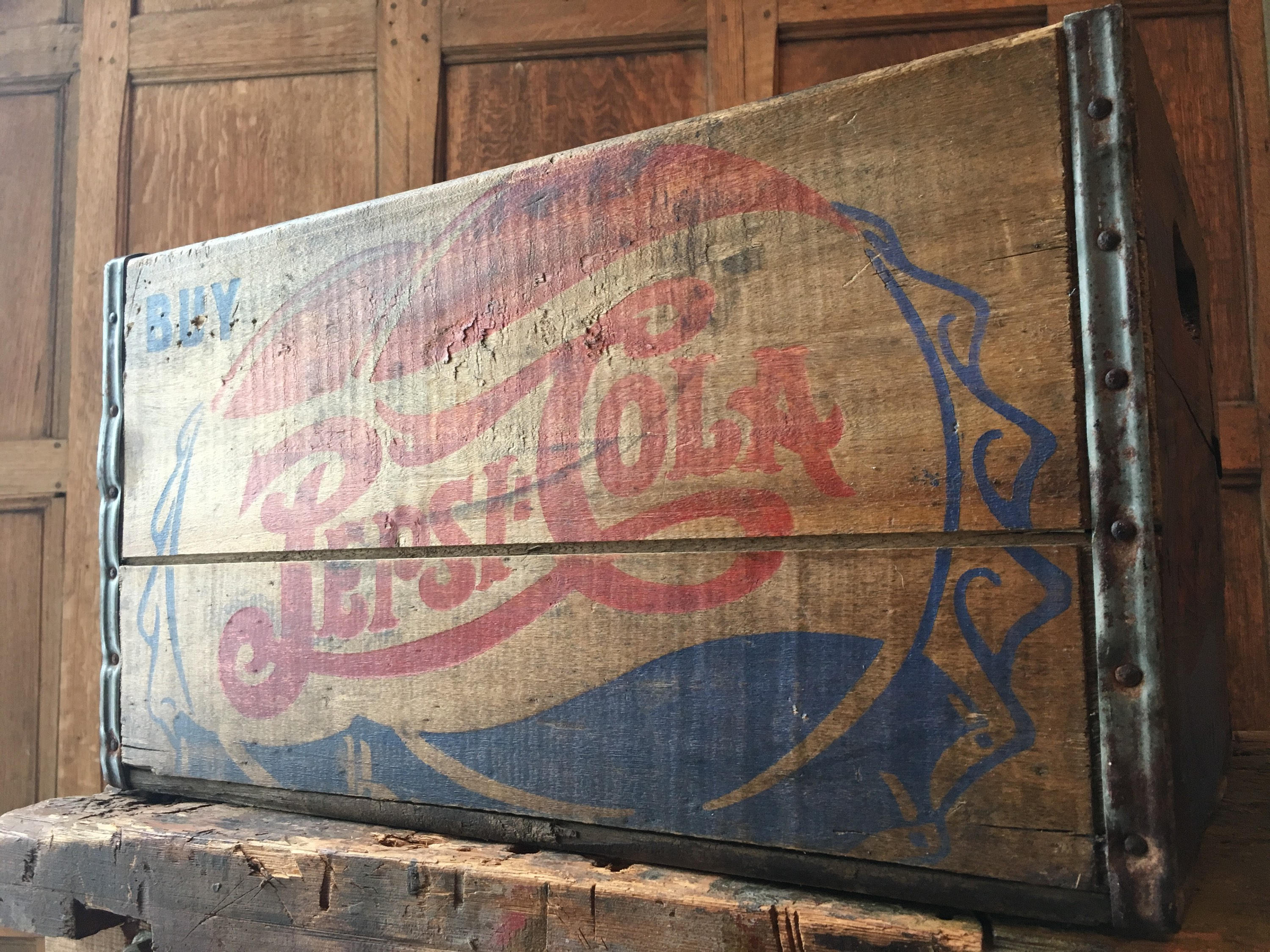 Vintage Pepsi Crate, Large Wood Double Dot Pepsi Crate, Wooden Storage