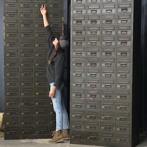 PAIR Of LARGE Antique Parts Cabinets, Wood Machinist Cabinet, Antique Drawer Unit, File Cabinet, Industrial Storage