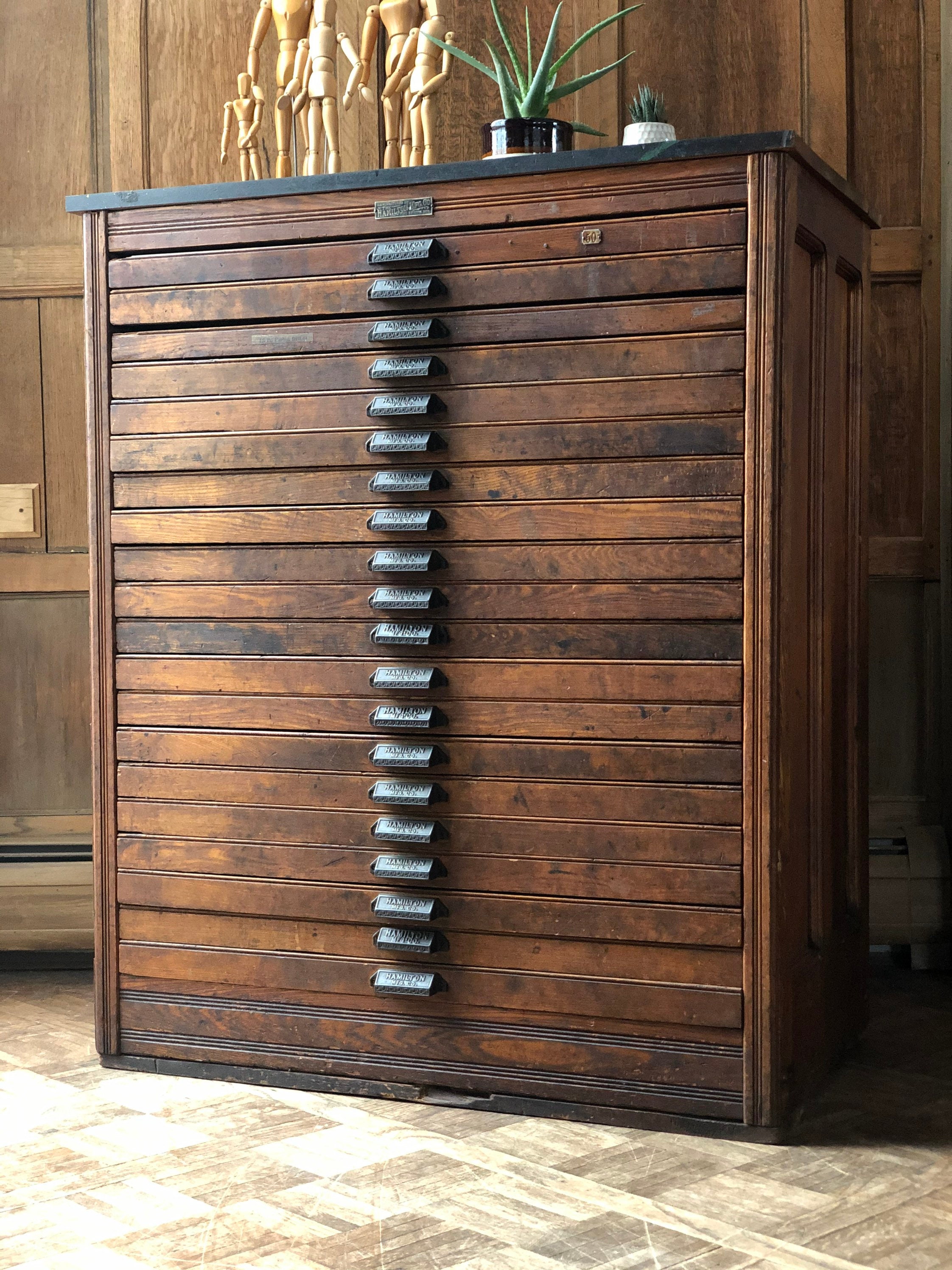 Antique Flat File Cabinet, Hamilton Type Cabinet, Printers Flat File